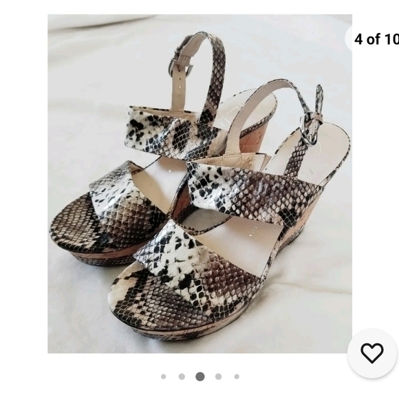 BOSTON PROPER FRANCO SARTO PYTHON WEDGE SANDALS SZ 9.5 - Picture 4 of 10